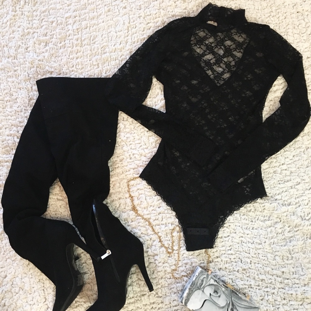Black High Neck Lace Bodysuit